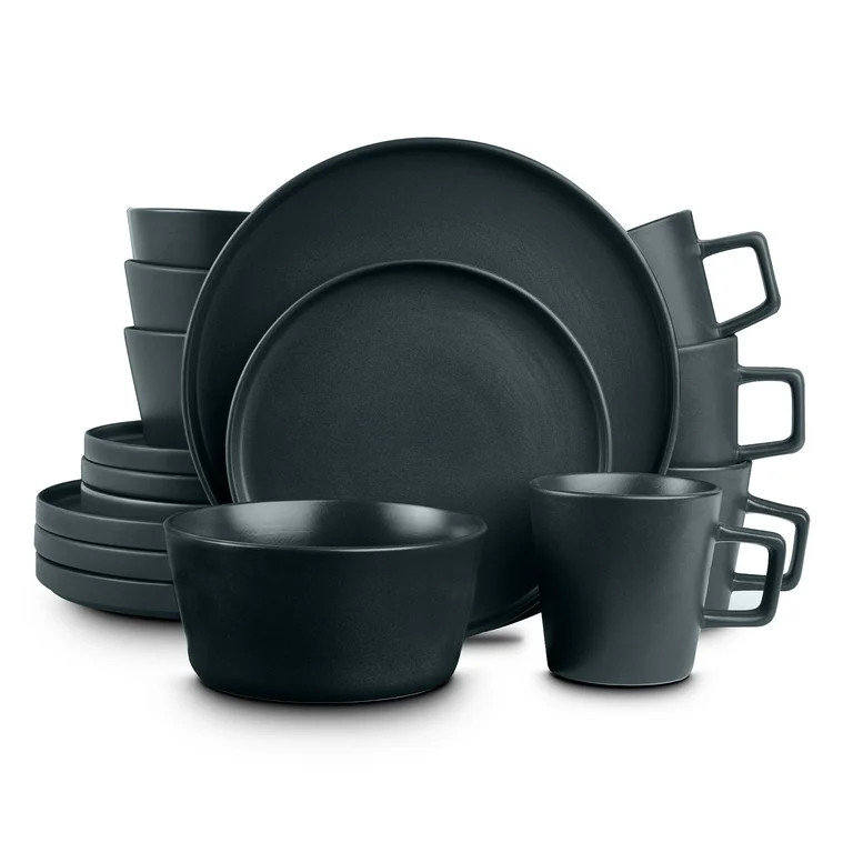 Stone Lain Celina 16-Piece Stoneware Round Dinnerware Set, Service for 4, Gray Matte - Walmart.co... | Walmart (US)