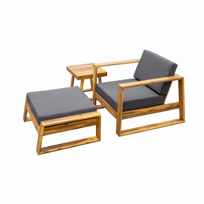 Acacia Wood Outdoor Lounge Set Chair and Ottoman with Removable Cushions, All-Weather Outdoor Chaise, Perfect for Patios, Balconies, and Gardens | Wayfair North America
