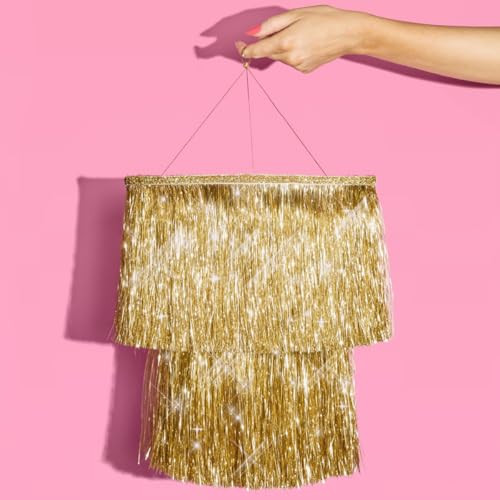 xo, Fetti Gold Fringe Tinsel Chandelier | 16" | Bachelorette Party Decorations, Birthday Photo Bo... | Amazon (US)