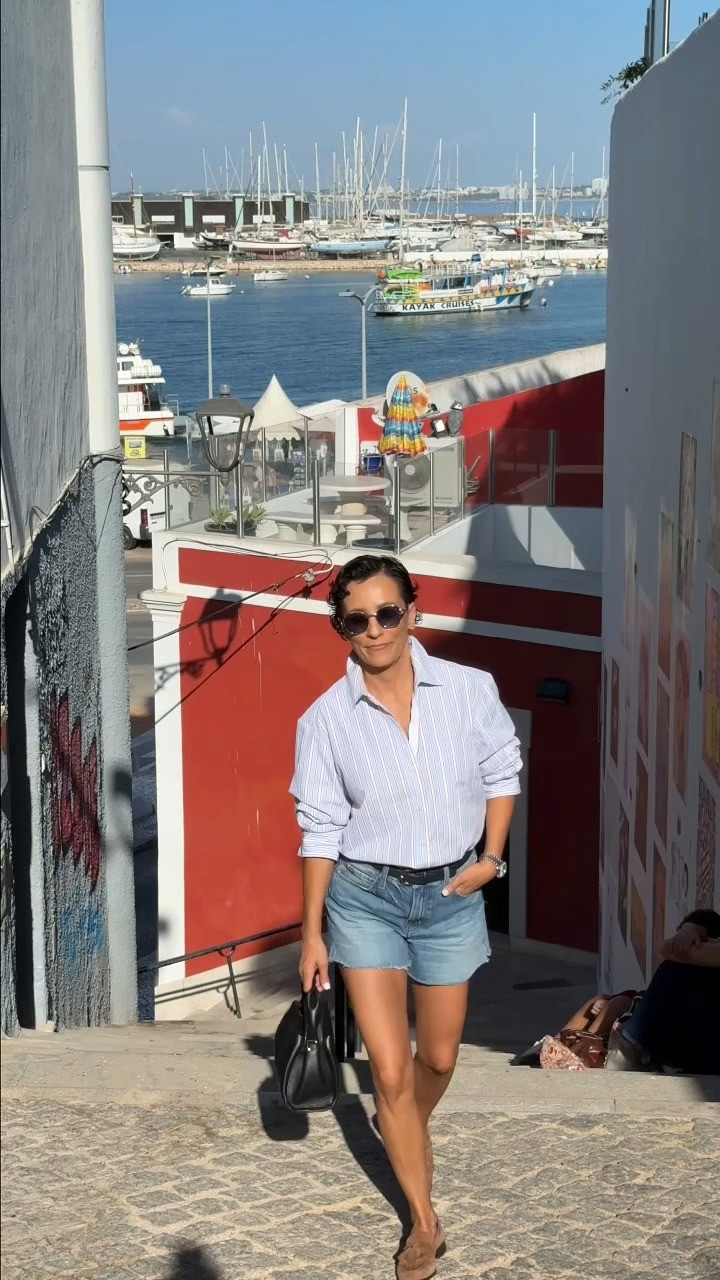 A slow morning in southern Portugal ☀️
Stopped by a local bakery after wandering the cobblestone streets all day — espresso in hand, sunshine on my face, and wearing some of my current favourites: my Brochu Walker button-down, easy denim shorts, loafers made for exploring, and sunnies from Cossino.  

 #LTKPetite #LTKStyleTip #LTKTravel