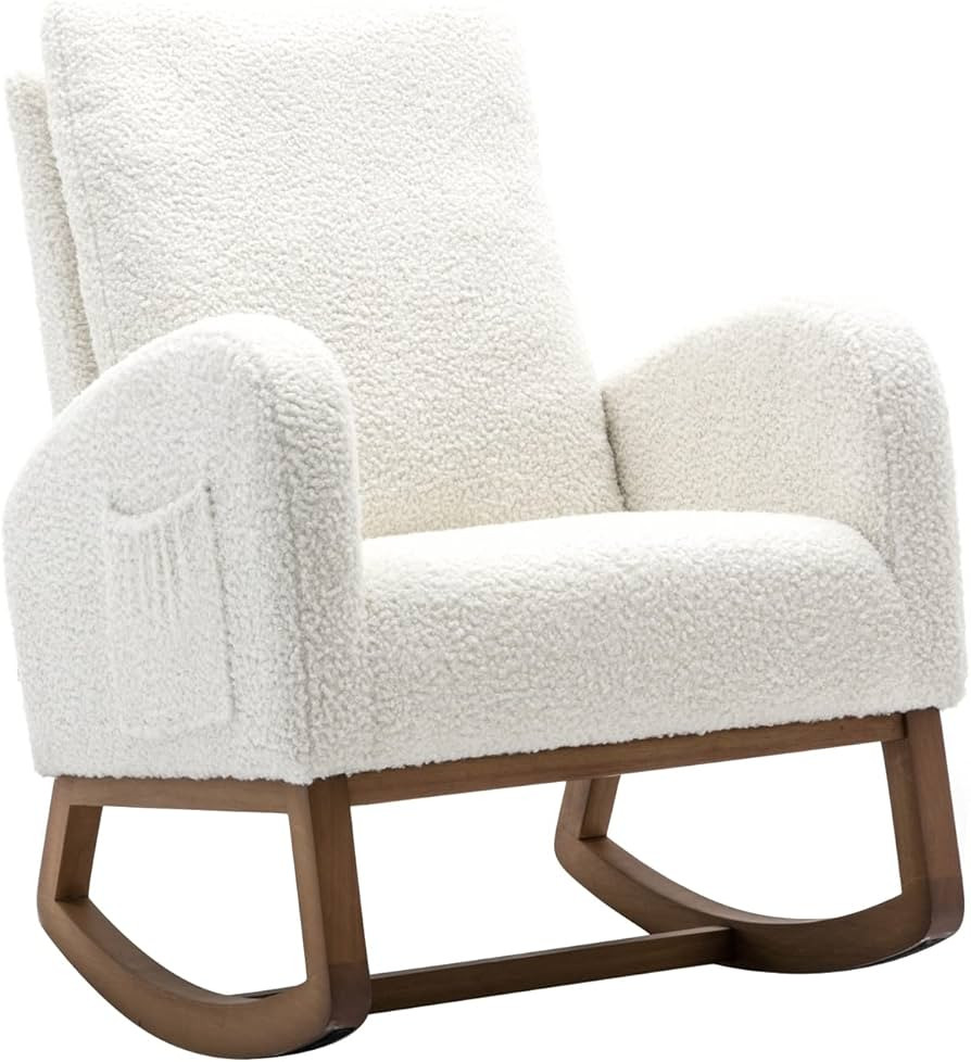 Dolonm Rocking Chair Mid-Century Modern Nursery Rocking Armchair Upholstered Tall Back Accent Gli... | Amazon (US)