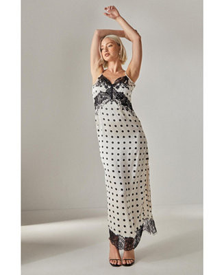 Women's Satin Lace Trim Maxi Dress | Macy's