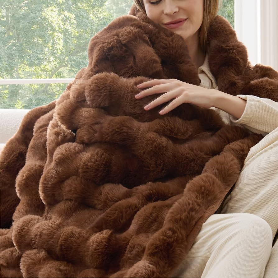Bedsure Fluffy Bubble Faux Fur Throw XL Blanket, 50x70, Tie-dye Dark Brown | Amazon (US)