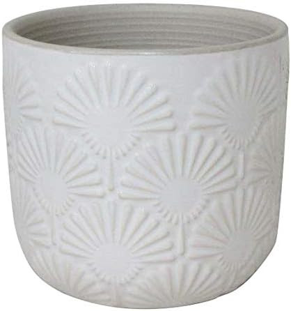 Amazon Brand – Stone & Beam Small Fan-Embossed Planter, 4.3"H, Cloud Dancer White | Amazon (US)