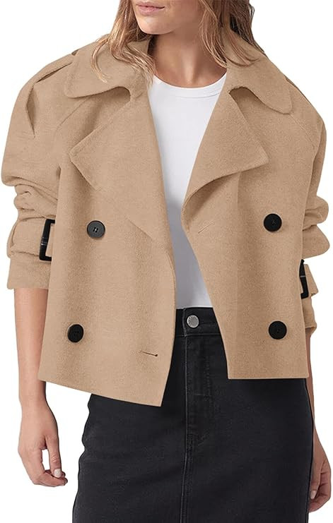 Cicy Bell Womens Cropped Trench Coat Double Breasted Notched Lapel Pea Coats Wool Blend Jacket Ou... | Amazon (US)
