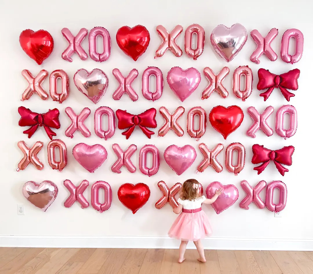 Galentines Day Party Balloons Valentines Day Party Decorations Bow Heart Balloons Galentines Part... | Etsy (US)