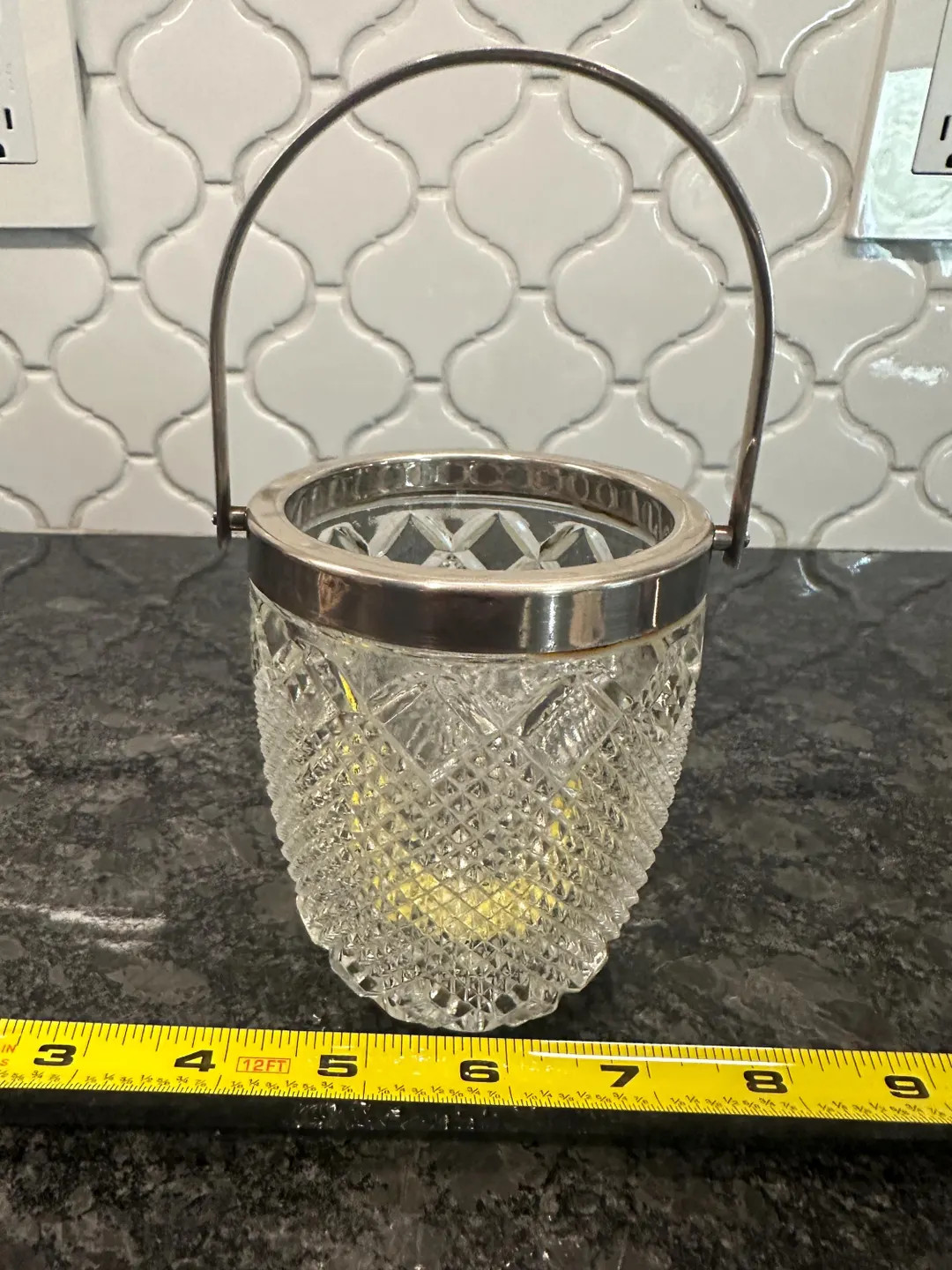 Vintage Petite ICE BUCKET W/silver Trim DIAMOND Point Cut Glass Swivel Top Handle Perfect for You... | Etsy (US)