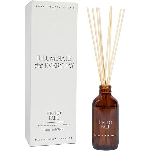 Sweet Water Decor Hello Fall Reed Diffuser Set - Hot Cider, Cinnamon, Cloves, Apple, and Nutmeg F... | Amazon (US)