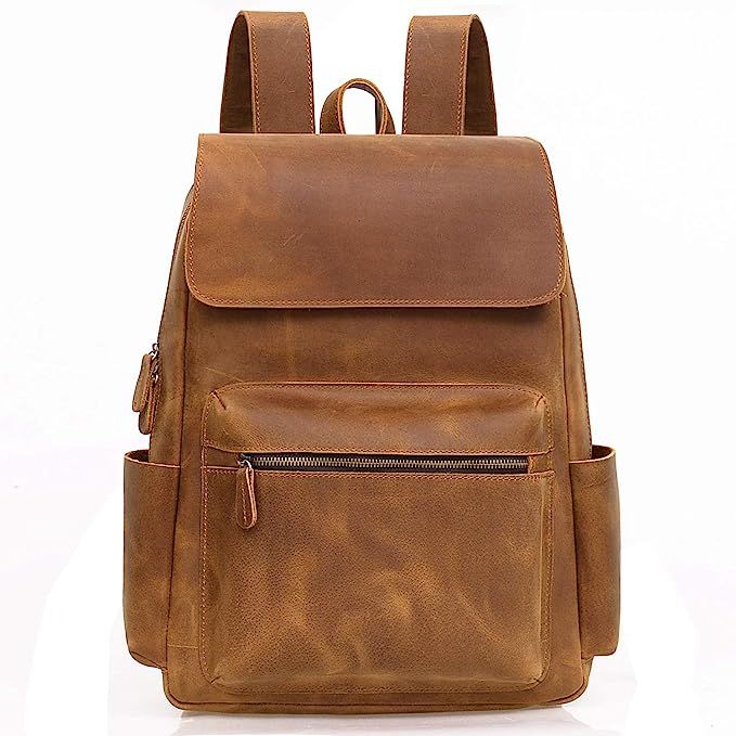 Jack&Chris Genuine Leather Backpack Laptop School College Bag for Men and Women,1802-7 | Amazon (US)