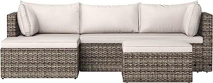 Amazon Basics Outdoor Reversible Chaise Wicker Rattan Sectional 3-Piece Set with Cushions and Ott... | Amazon (US)