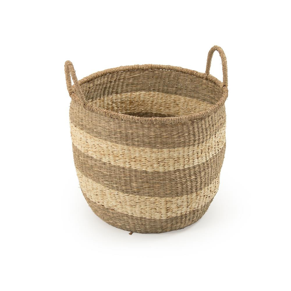 Zentique Rounded Hand Woven Wicker Seagrass Striped Medium Basket with Handles ZENGN-B5 M - The H... | The Home Depot