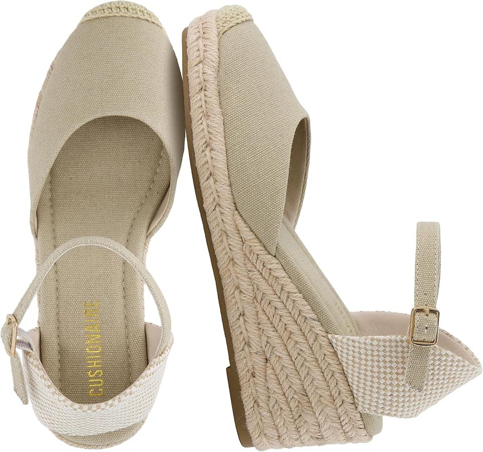 CUSHIONAIRE Elche Closed Toe Wedge Sandals for Women, Platform Espadrilles Heels With Adjustable ... | Amazon (US)