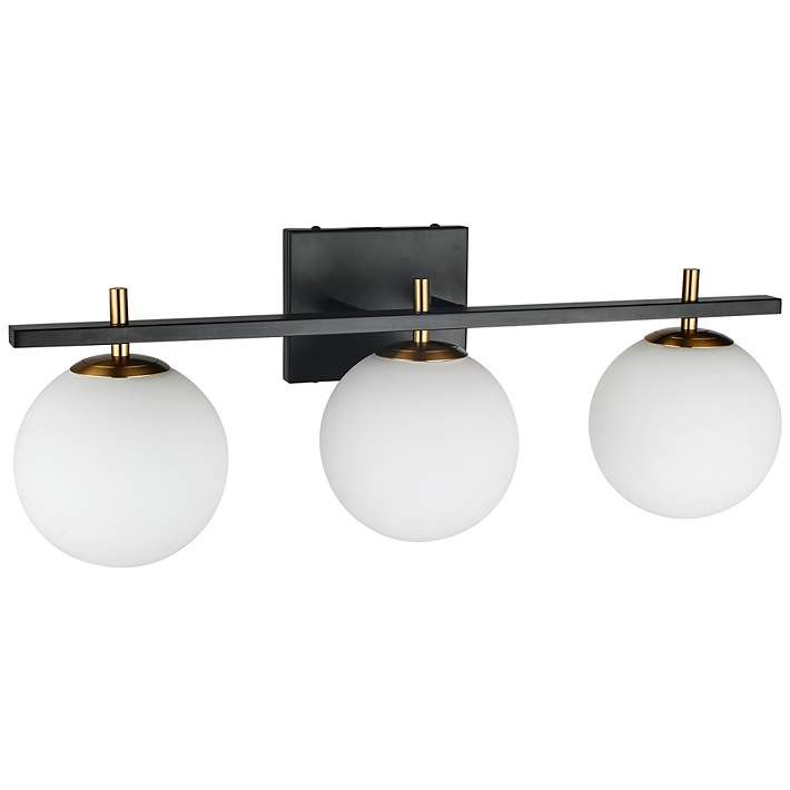 Vivaldi 23 3/4"W Matte Black Aged Brass 3-Light Bath Light | Lamps Plus