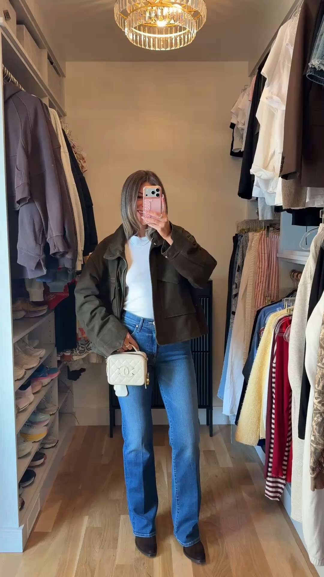 nordstrom anniversary sale summer to fall denim styled with olive suede jacket over white tee everyday outfit 🍂

i'm 5'4" and typically wear a small/2 & a 26 in jeans
• jeans: sized down to a 25

electric picks: emerson20

fall outfits, fall jeans, autumn outfits, denim, long sleeve dresses, casual outfits, thanksgiving outfits, family photo outfits, date night outfits, work outfits, fall fashion, autumn fashion, cozy outfits, transitional outfits, neutral outfits, everyday outfits, weekend outfits, women’s fashion

#LTKSaleAlert #LTKU #LTKSeasonal