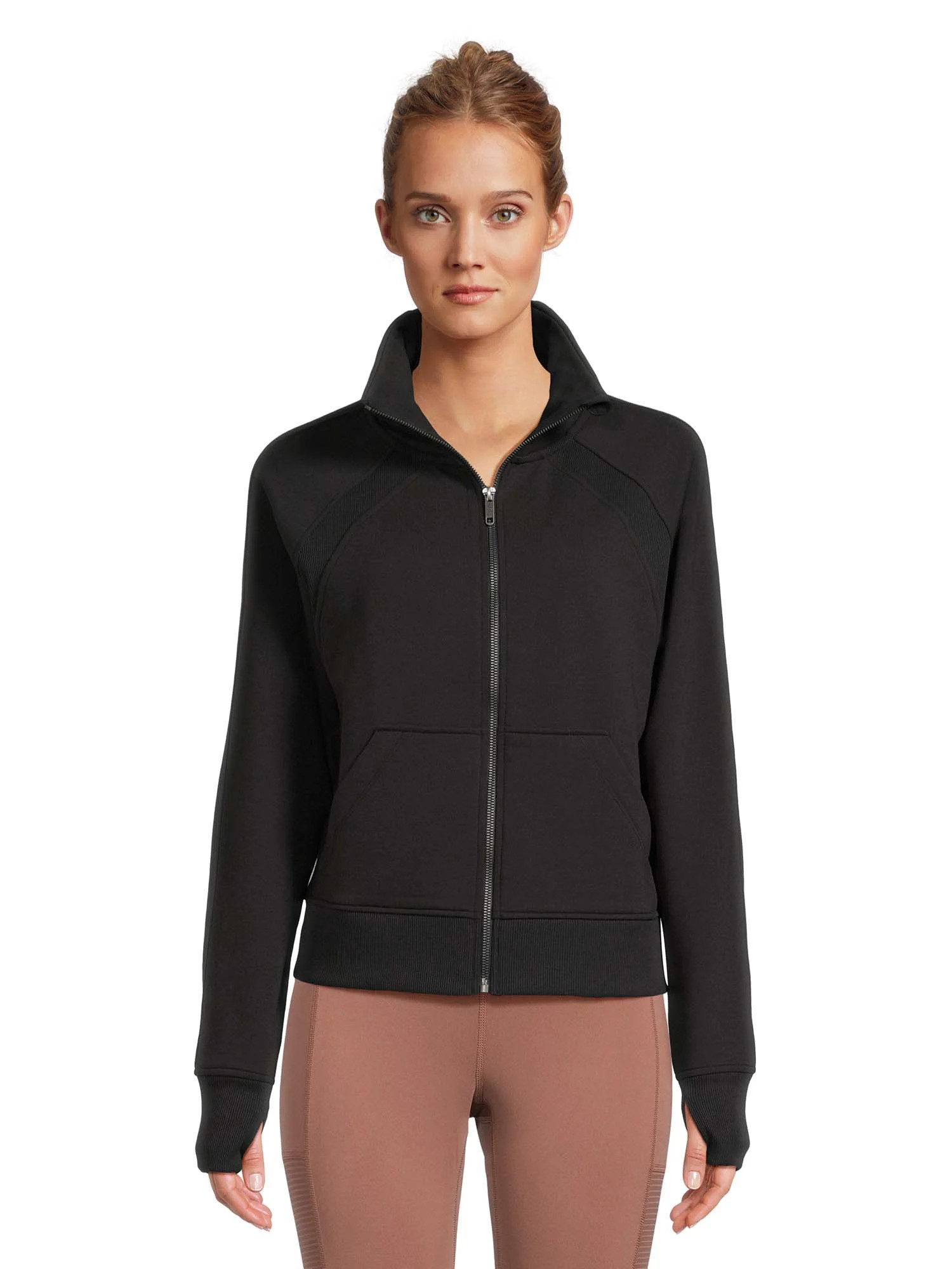 Avia Women's Plush Mixed Rib Mock Neck Full Zip Jacket - Walmart.com | Walmart (US)