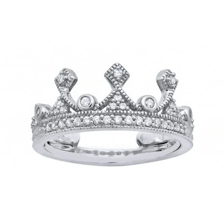 White Natural Diamond Crown Ring In Solid Gold ( | Walmart (US)