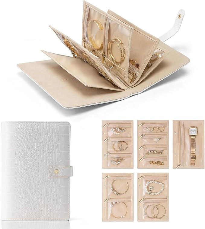 Vlando Travel Jewelry Case,Jewelry Organizers and Storage Jewelry Book Ring Binder with Clear Zip... | Amazon (US)