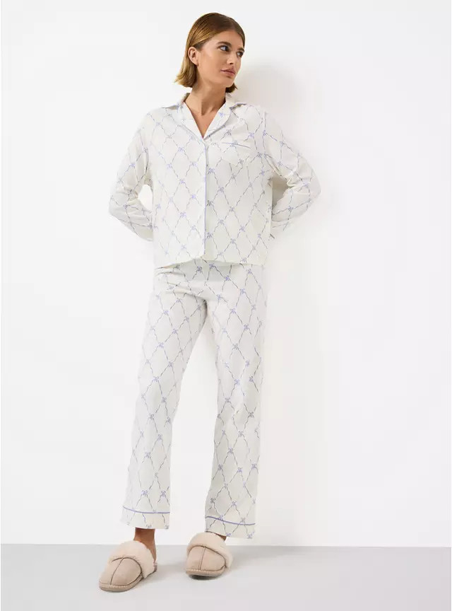 Women's Blue Bow Printed Traditional Pyjamas S | Tu Clothing