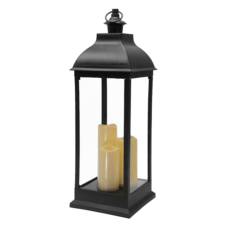 Black Pre-Lit LED Floor Lantern, 28" | At Home