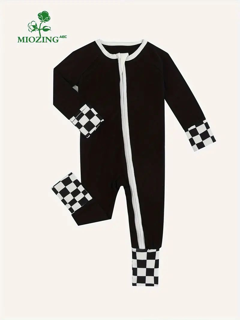 MIOZING Bamboo Fiber Fabric Unisex Toddler's Comfy Jumpsuit, Cute Checkerboard Patchwork Long Sle... | Temu Affiliate Program