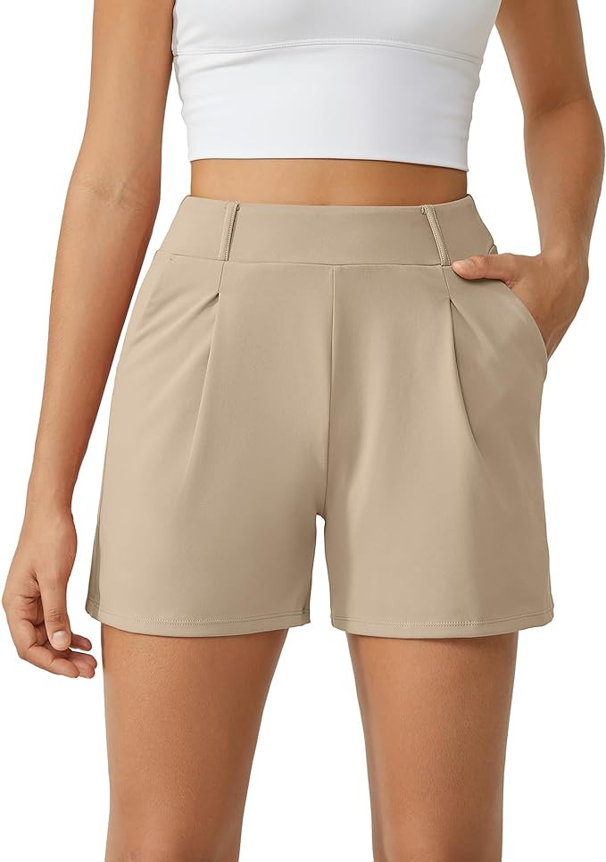 G4Free EverGoing Dressy Casual Shorts for Women Pleated with Pockets 4" | Amazon (US)