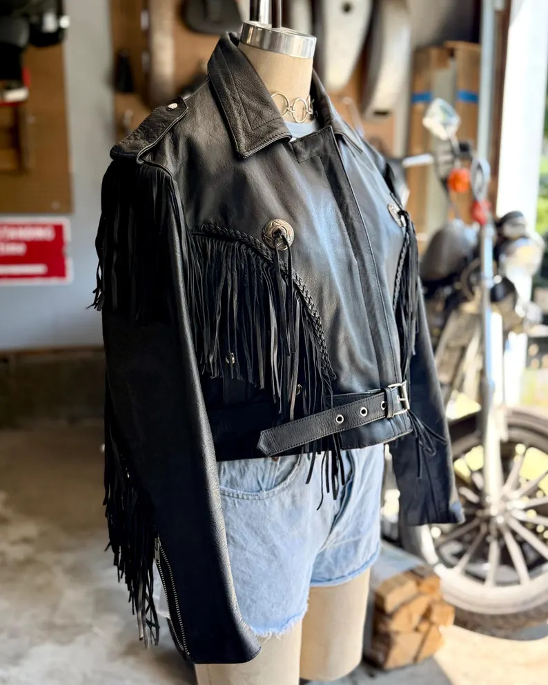 Fringe & Concho Leather Motorcycle Jacket Vintage 1990 size xl | Etsy (Global)