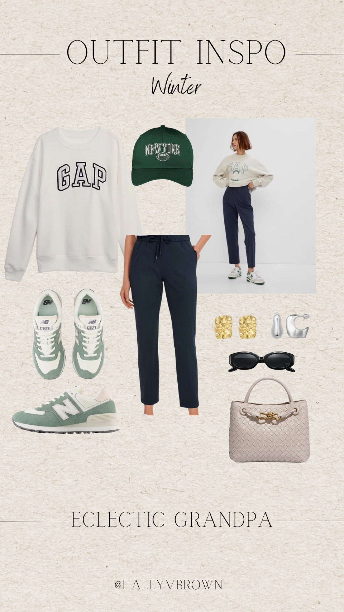 Eclectic grandpa, gap sweatshirt, women’s sweatshirt, neutral sweatshirt, black oval sunglasses, cream handbag, neutral handbag, chunky gold earrings, chunky silver earrings, green new balances, women’s sneakers, green baseball hat, coffee date outfit, running errands outfit, winter outfit, winter outfit inspo

#LTKSeasonal #LTKstyletip #LTKsalealert
