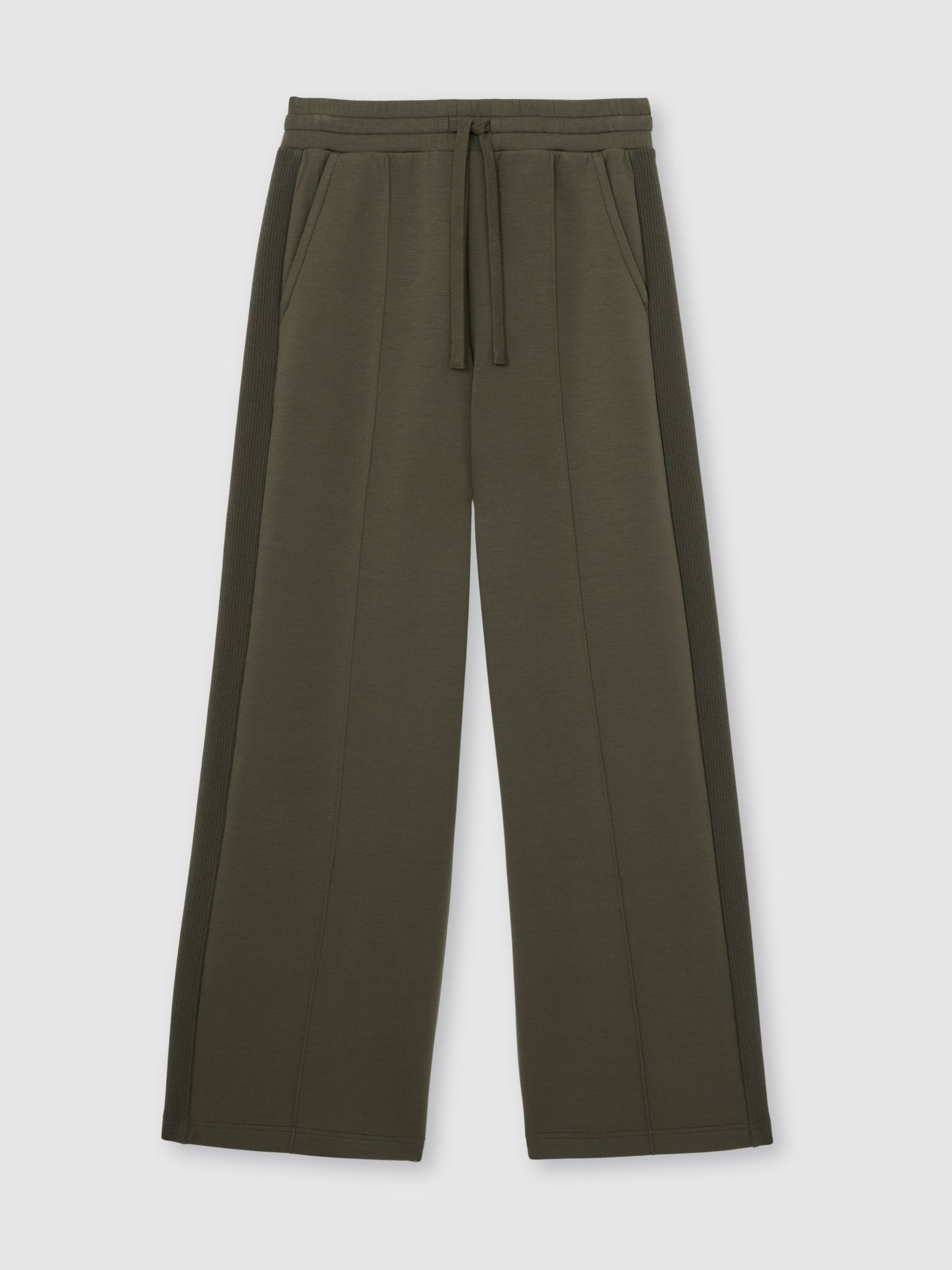 Reiss Premium Interlock Wide-Leg Joggers in Khaki Green - REISS | Reiss UK