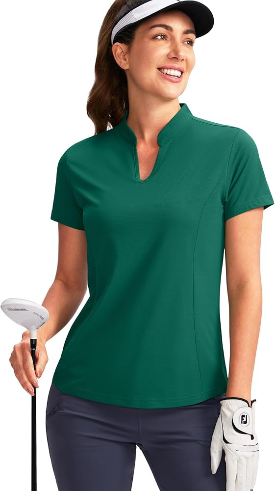 Obla Women's Golf Polo Shirt V-Neck Short Sleeve Collarless Quick Dry Tennis Running T Shirt Golf... | Amazon (US)