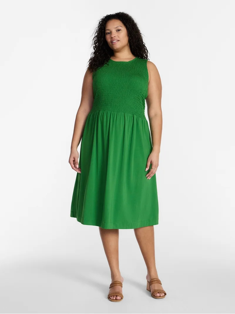 Terra & Sky Women’s Plus Sleeveless Smocked Midi Dress, Size 0X-5X | Walmart (US)