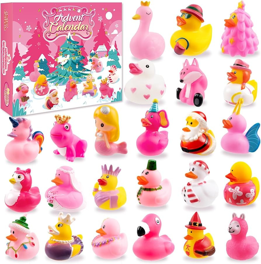 Pink Advent Calendar Christmas Ducks 2024 Kids, 24pcs Rubber Duck Vacation Advent Calendar 24 Day... | Amazon (US)