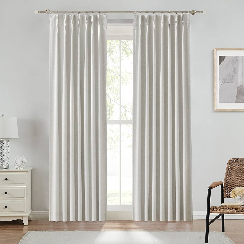 Pinch Pleat Full Blackout Curtain Panel Linen Texture Thermal Insulated 100 Room Darkening Draper... | Amazon (US)