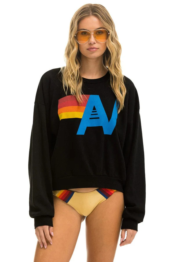 LOGO RELAXED CREW SWEATSHIRT - BLACK | Aviator Nation