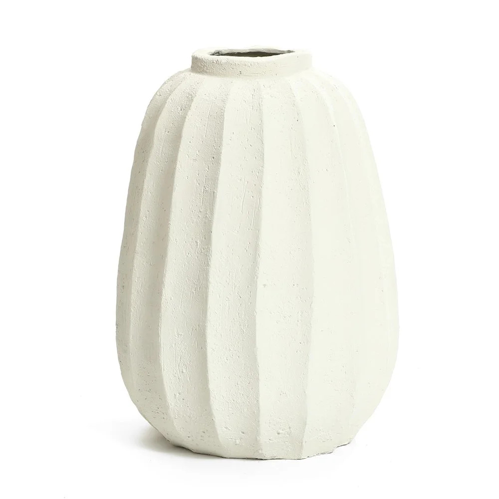 LuxenHome Off White MgO Round Modern Fluted Vase | Walmart (US)