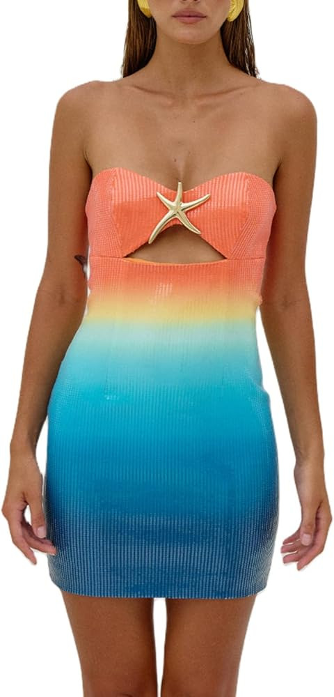 Women Strapless Sequin Sparkly Rhinestone Bodycon Mini Dress Sexy Beachy Short Cocktail Party For... | Amazon (US)
