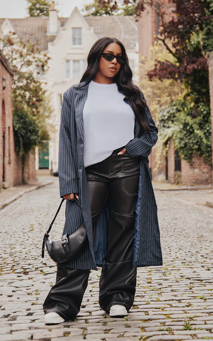 Black Faux Leather Seam Extreme Wide Leg Pants | PrettyLittleThing CAN