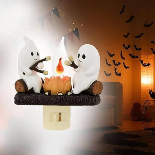 Ghost Campfire Flickering Night Light, 2024 NEW Ghosts Campfire Flicker Flame Halloween Nightlight, 3D LED Small Electric Faux Campfire Night Light Figurine Lamp for Halloween Indoor Decorations | Amazon (US)