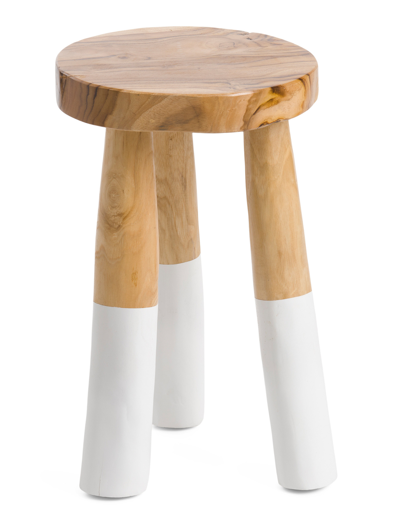 Teak Organic Round Stool With 3 Dipped Legs | TJ Maxx