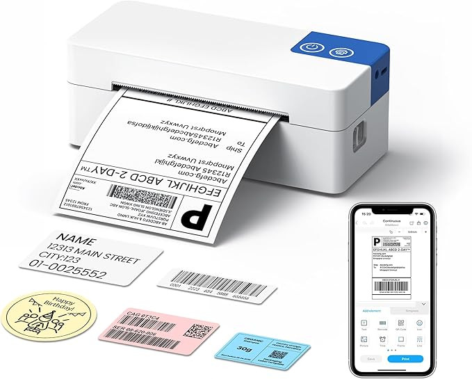 Bluetooth Thermal Shipping Label Printer, 4x6 Portable Thermal Printer, Compatible with iPhone, A... | Amazon (US)