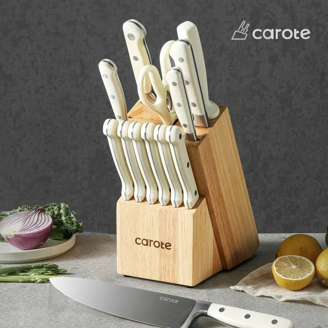 CAROTE 14 Pieces Knife Set with Wooden Block Stainless Steel Knives with Ergonomic Handle, Forged... | Walmart (US)