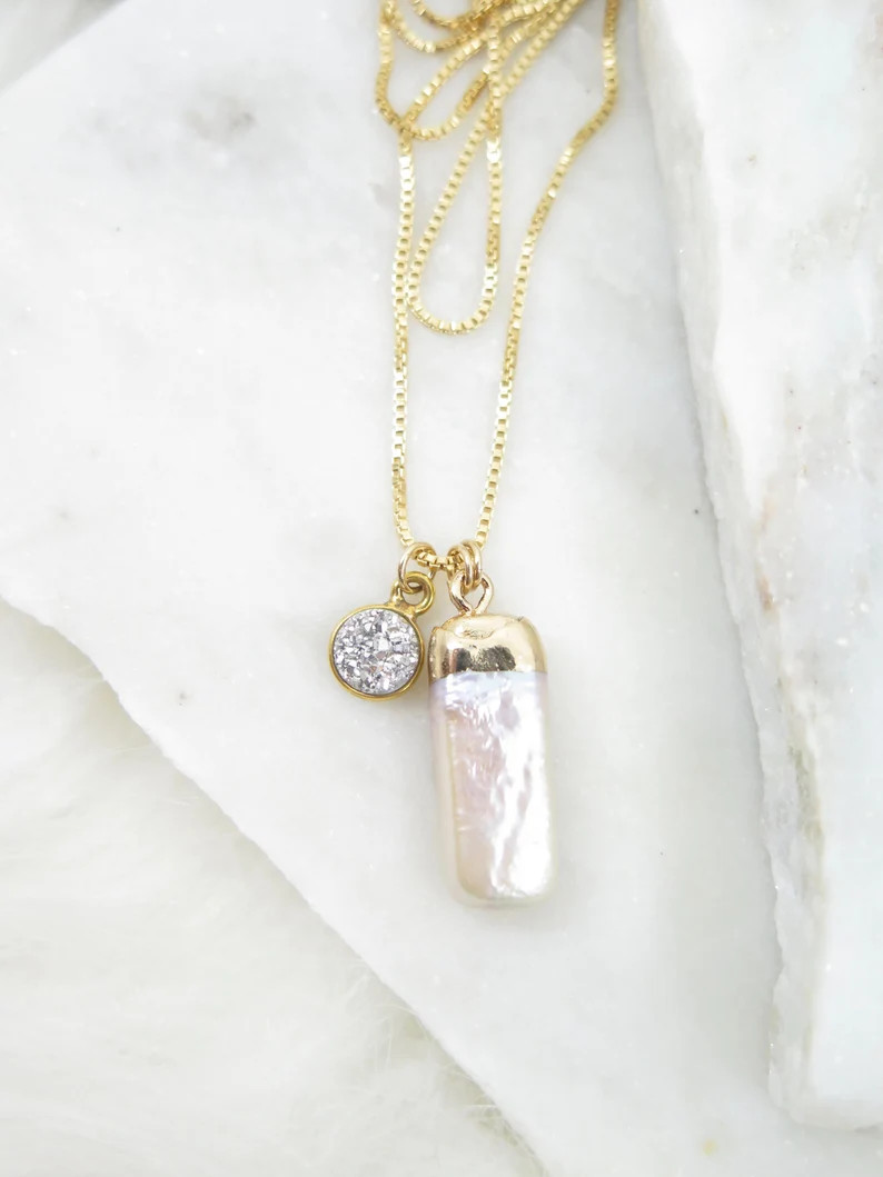 Freshwater Pearl necklace, 14K Gold filled necklace, stacking necklace, kids valentine, layered n... | Etsy (US)