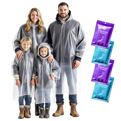 ZENO Disposable Rain Ponchos for Adults & Kids - Rain Poncho Family pack - Clear, Compact, Breathable, Emergency Ponchos with Hood - Travel Rain Poncho Hiking, Camping | Amazon (US)