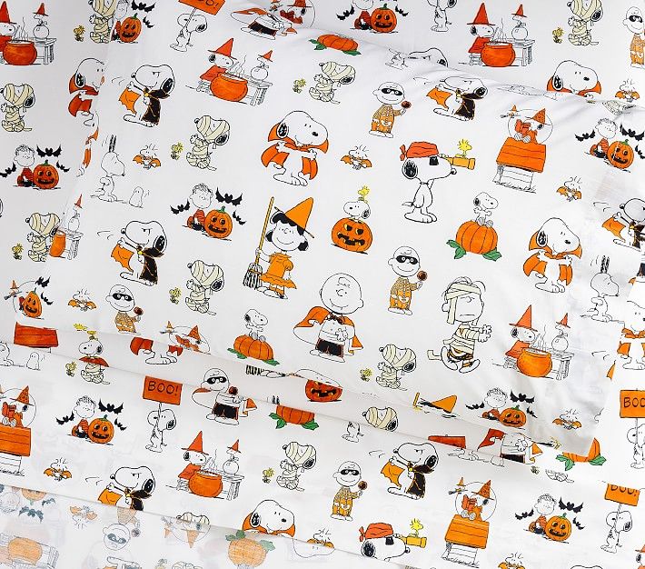 Snoopy® & Friends Halloween Organic Sheet Set & Pillowcases | Pottery Barn Kids