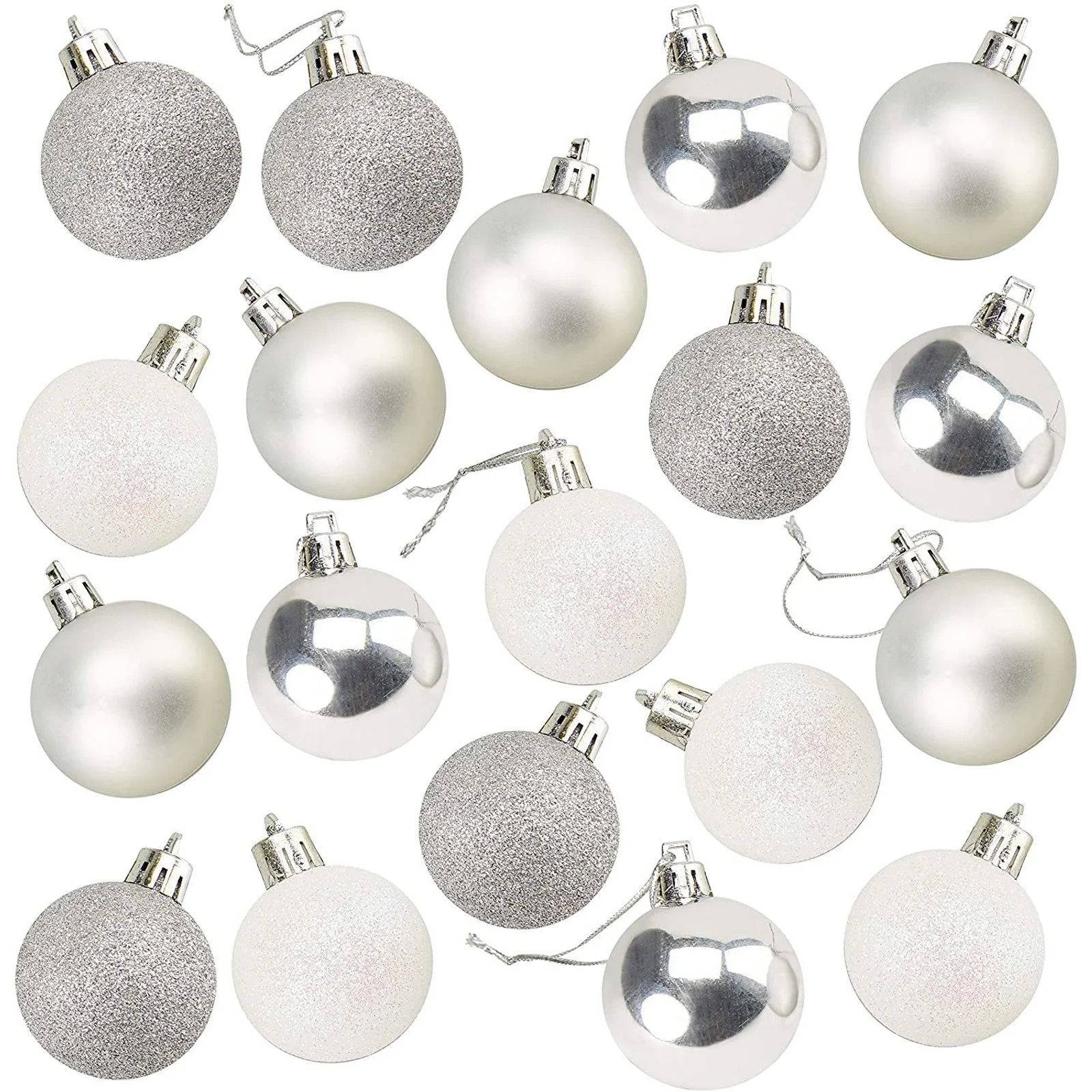 Mini Shatterproof Glitter Christmas Tree Ball Ornaments (Silver, White, 1.5 in, 48 Pack) | Walmart (US)