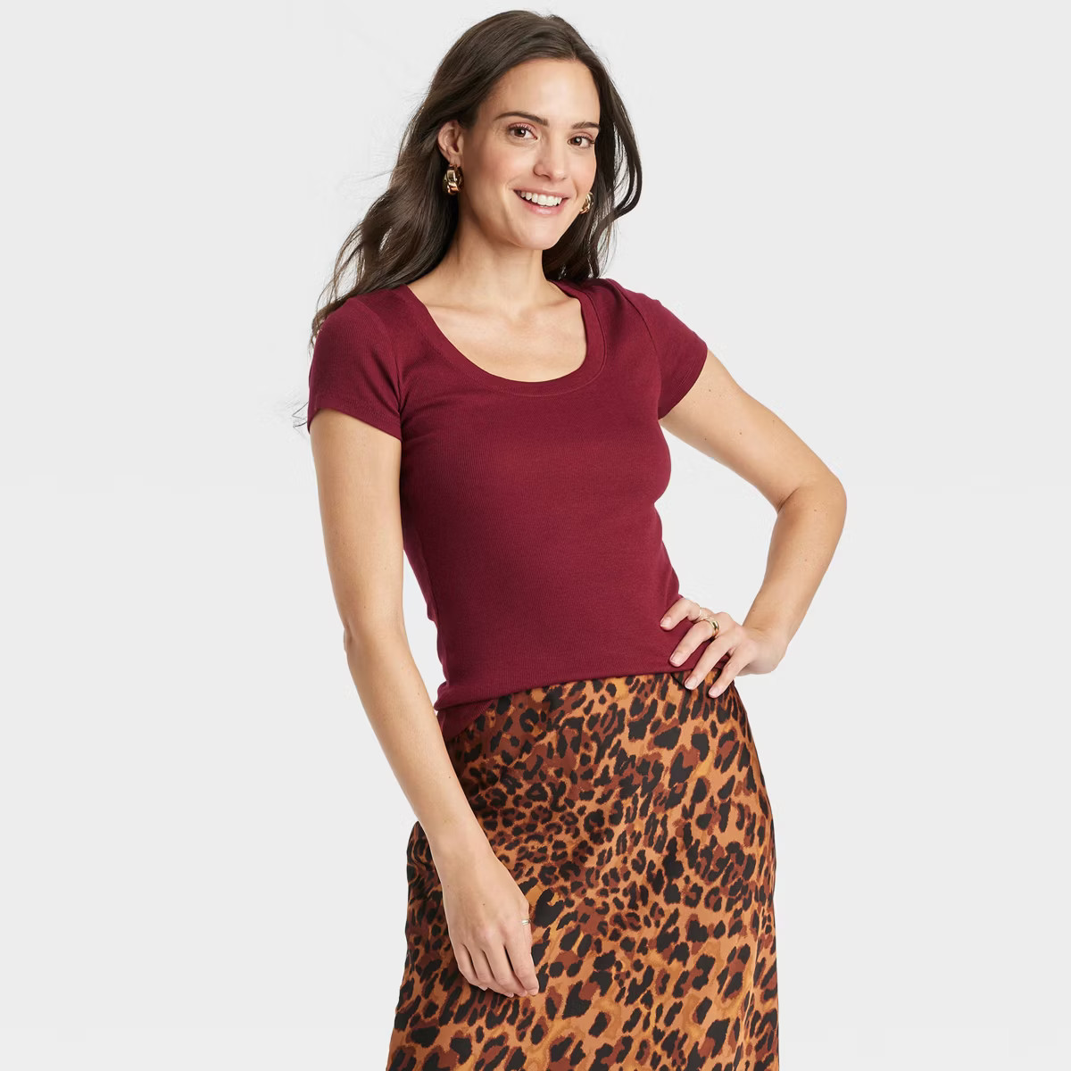 Women's Slim Fit Short Sleeve Ribbed Scoop Neck T-Shirt - A New Day™ | Target