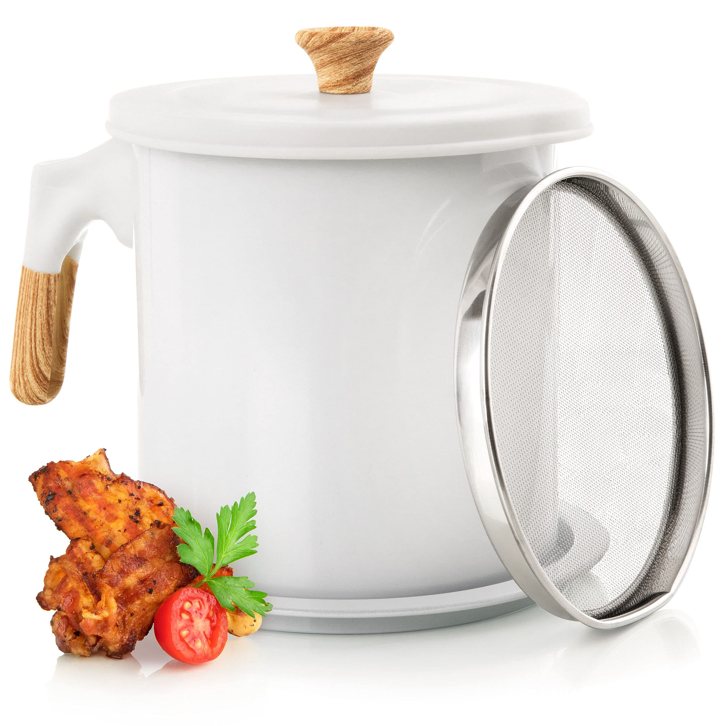 MyMoon Home Bacon Grease Container (48oz / 1.4L) Iron Cooking Oil Storage Can with Strainer - Non... | Amazon (US)