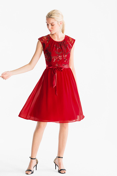 C&A Fit & Flare Kleid-Glanz Effekt, Rot, Größe: 40 | C&A