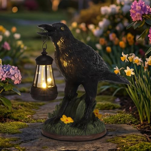 Rempry Solar Garden Crow Statue Decor, Gothic Crow Light for Yard Lawn Patio Outdoor, Unique Birthday Housewarming Halloween Gifts for Mom Family, Friend | Amazon (US)