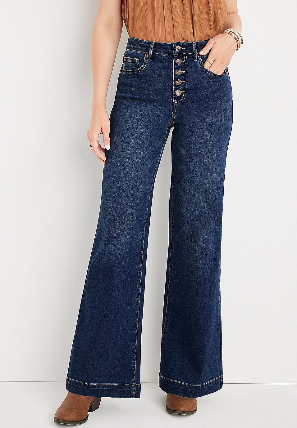 m jeans by maurices™ Wide Leg Super High Rise Button Fly Jean | Maurices