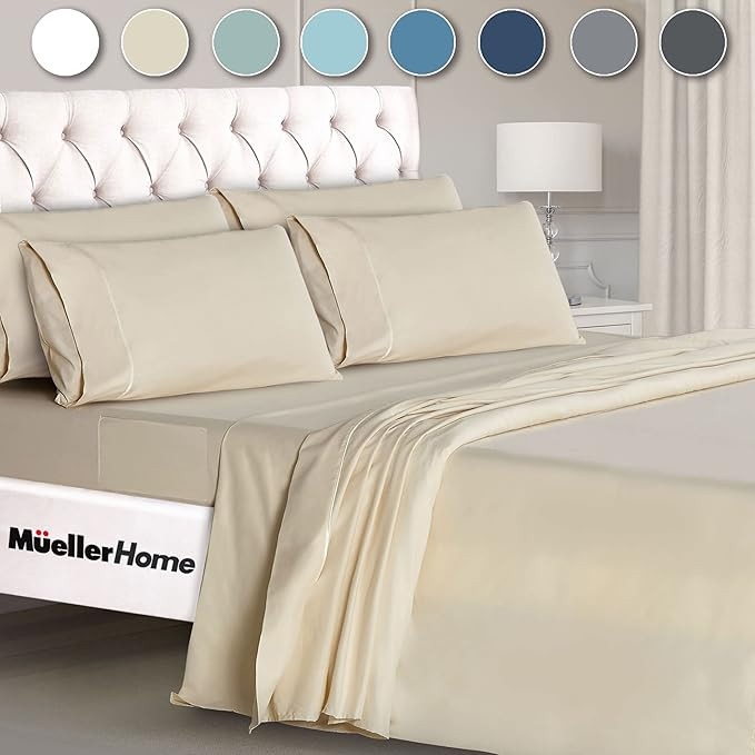 Mueller Ultratemp Bed Sheets Set, Super Soft 1800, 6 Piece Set, Deep Pocket up to 16" Sheets, Tra... | Amazon (US)